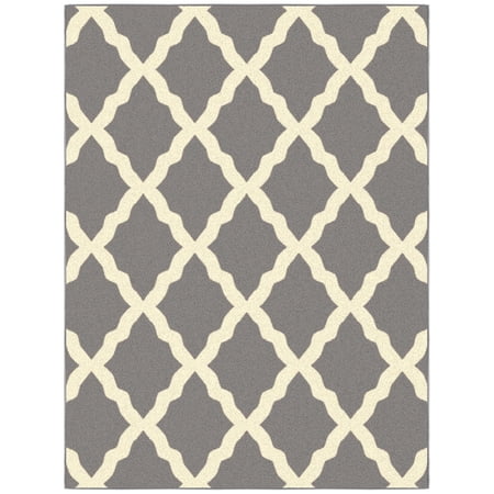 Ottomanson Non-Slip Rubberback Moroccan Trellis 5x7 Area Rug For Living Room, 5' x 6'6", Gray