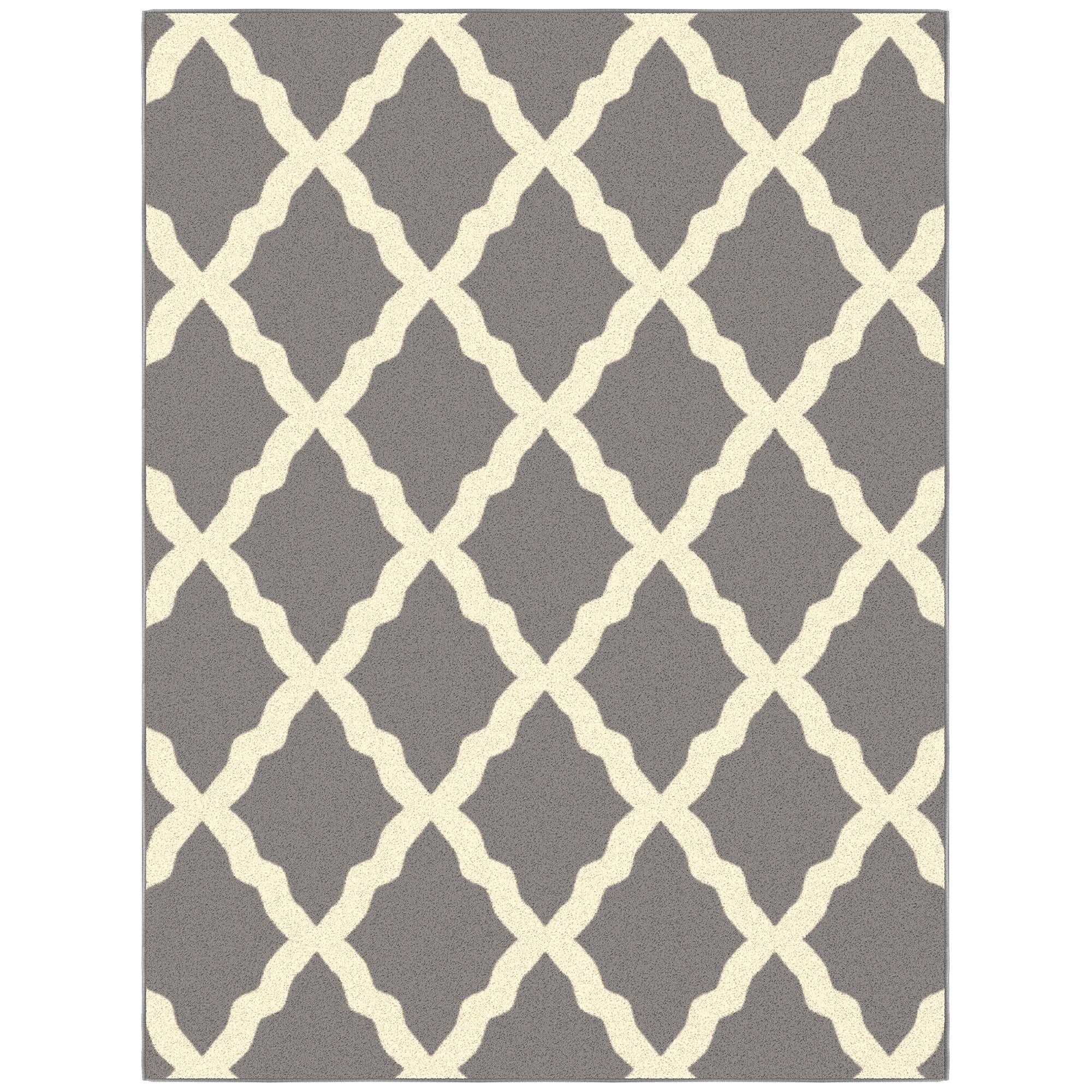 Ottomanson Trellis Area Rug 5' x 6'6" - Non Slip Low Pile Carpet, Gray
