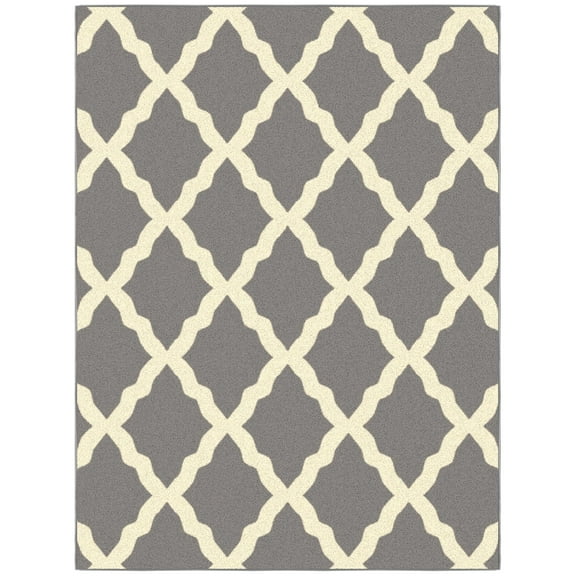 Ottomanson Trellis Area Rug 5' x 6'6" - Non Slip Low Pile Carpet, Gray