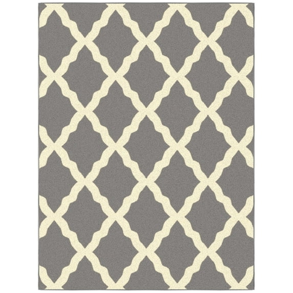 Ottomanson Trellis Area Rug 5' x 6'6" - Non Slip Low Pile Carpet, Gray
