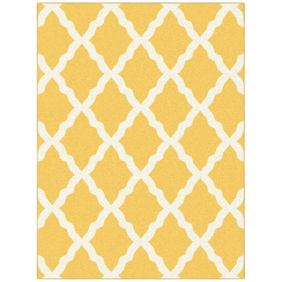 Ottomanson Trellis Area Rug 5' x 6'6" - Non Slip Low Pile Carpet, Yellow