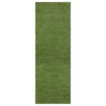 Ottomanson Waterproof Realistic Artificial Grass 3x17 Indoor Runner Rug for Patio, 2'7" x 17', Green