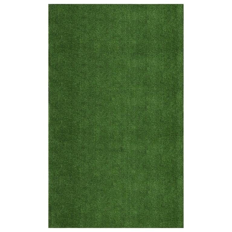 Ottomanson Turf Collection Waterproof Solid Grass 5x8 Indoor/Outdoor Artificial Grass Rug, 5 ft. 3 in. x 8 ft. 2 in., Green