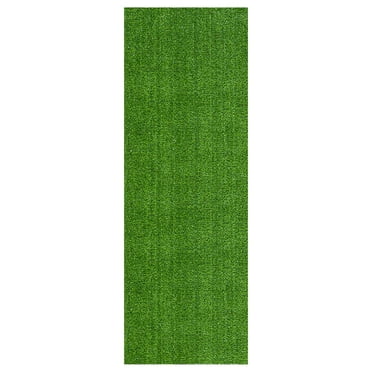 Ottomanson Waterproof Artificial Grass 2x9 Indoor Runner Rug Fake Grass for Patio, 22" x 9', Green