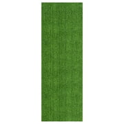 Ottomanson Lite Grass Indoor Outdoor Artificial Turf Rug 2'7" x 10' Green Patio Grass Carpet