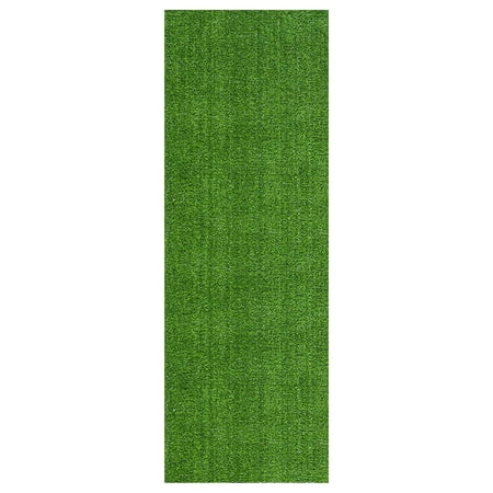 Ottomanson Waterproof Artificial Grass 2'7" x 10' Indoor Runner Rug Fake Grass for Patio, Green