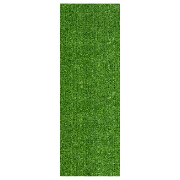 Ottomanson Waterproof Artificial Grass 2'7" x 21' Indoor Runner Rug Fake Grass for Patio, Green