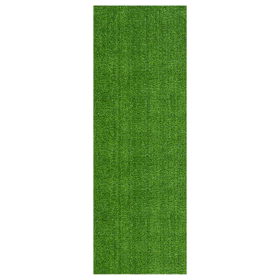 Ottomanson Waterproof Artificial Grass 2'7" x 29 Indoor Runner Rug Fake Grass for Patio, Green