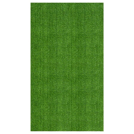 Ottomanson Waterproof Artificial Grass 3'11" x 6'7" Indoor Area Rug Fake Grass for Patio, Green