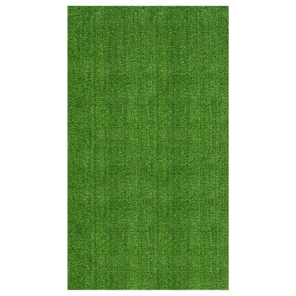 Ottomanson Waterproof Artificial Grass 5'3" x 8'2" Indoor Area Rug Fake Grass for Patio, Green