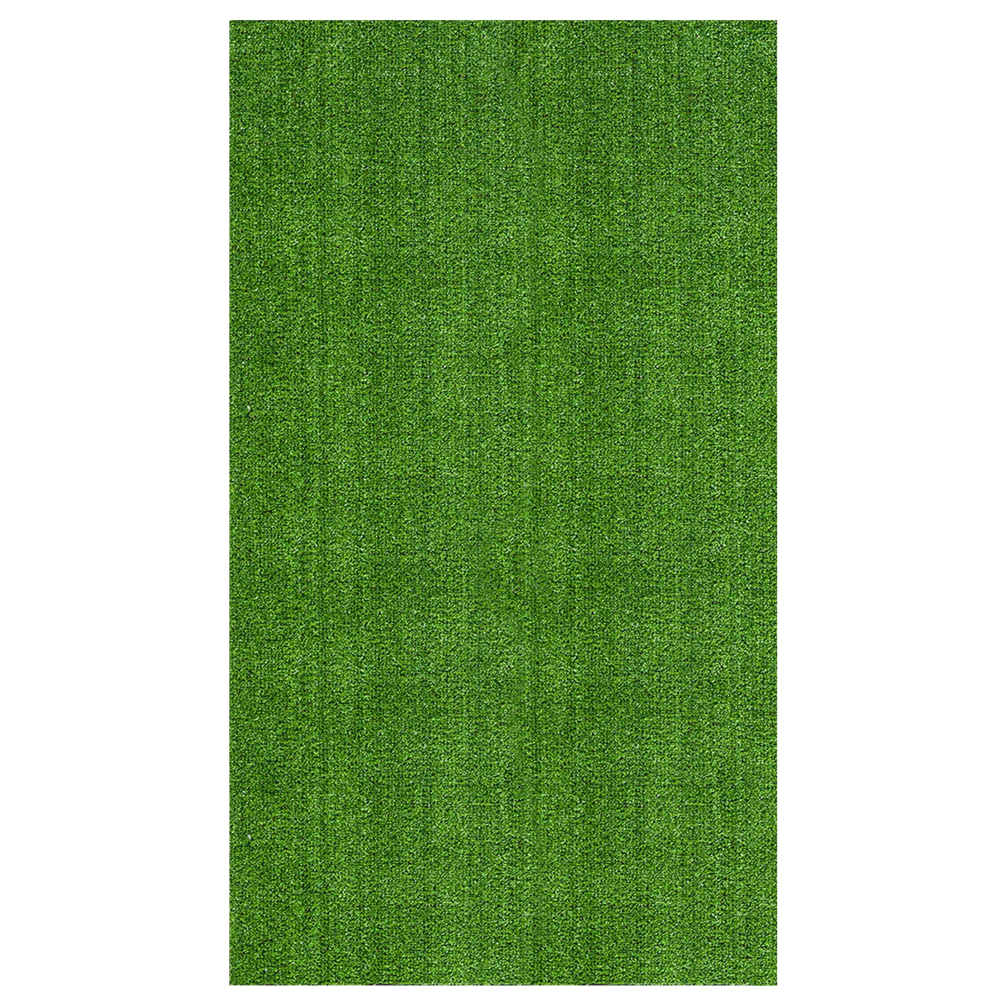 Ottomanson Lite Grass Indoor Outdoor Artificial Turf Rug 7'10" x 17' Green Patio Grass Carpet
