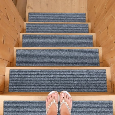 Ottomanson Indoor/Outdoor Non-Slip Stair Treads for Wooden Steps 8" x 30" Rubberback Step Mat, 7 Pack, Gray