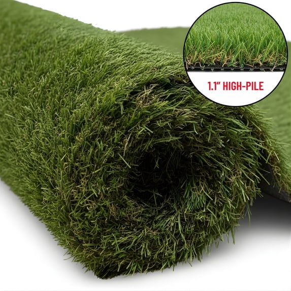 Ottomanson Natural Grass Indoor Outdoor Artificial Turf Rug 2'7" x 26' Green Lawn Carpet