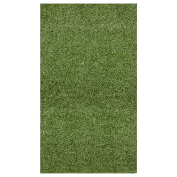 Ottomanson Waterproof Realistic Artificial Grass 3x5 Indoor Area Rug for Patio, 2'7" x 5', Green
