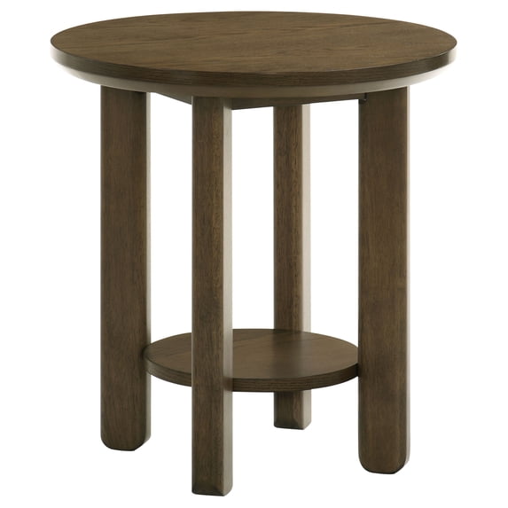 Coaster Ottowa 22" Round Transitional Wood Side End Table with Shelf in Brown