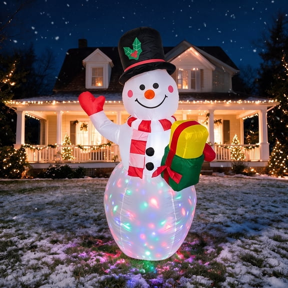 Ottowood 5 FT Christmas Inflatable Snowman with Gift Bag, Built-in LEDs Blow Up Decor, Outdoor Inflatable Ornament for Lawn, Garden, Patio, Porch, Xmas Holiday & Christmas Eve Party