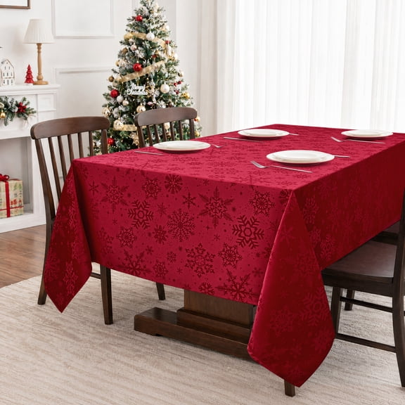 Ottowood Christmas Tablecloth Rectangle, Wrinkle Free Red Snowflake Jacquard Fabric Table Cloths for Xmas Winter Holiday New Year, 60 x 102 Inch