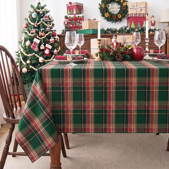 Ottowood Christmas Buffalo Plaid Tablecloth 60 x 84 Inch, Wrinkle Resistant Farmhouse Xmas Table Cover, Machine Washable Decorative Table Cloth for Winter Holiday New Year Dining Kitchen Decor, Green