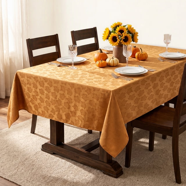 Ottowood Fall Harvest and Thanksgiving Tablecloth, Maple Leaf Damask ...