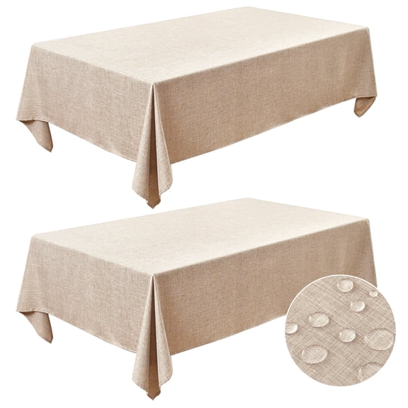 Ottowood Faux Linen Rectangle Tablecloths 54 x 108 Inch, Beige - 2 Pack Neutral Wrinkle-Proof Table Cover for Dining, Farmhouse, Outdoor Picnic, Camping