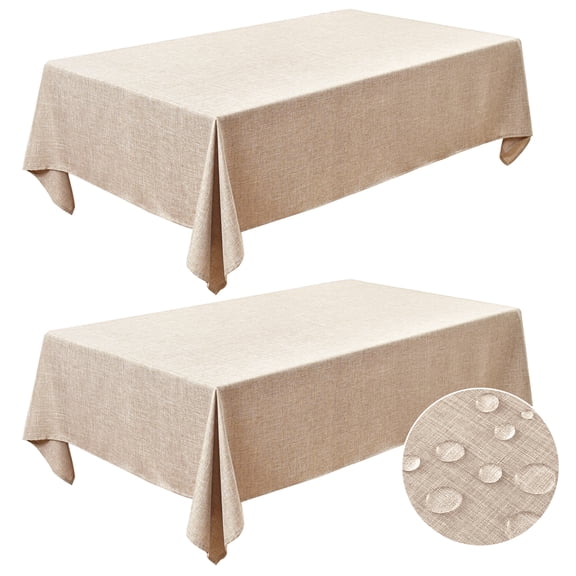 Ottowood Faux Linen Rectangle Tablecloths 54 x 78 Inch, Beige - 2 Pack Neutral Wrinkle-Proof Table Cover for Dining, Farmhouse, Outdoor Picnic, Camping