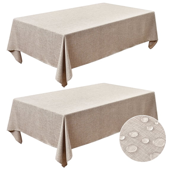Ottowood Faux Linen Rectangle Tablecloths 60 x 84 Inch, Nature - 2 Pack Neutral Wrinkle-Proof Table Cover for Dining, Farmhouse, Outdoor Picnic, Camping