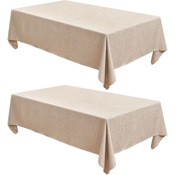 Ottowood Faux Linen Square Tablecloths 54 x 54 Inch, Nature - 2 Pack Neutral Wrinkle-Proof Table Cover for Dining, Farmhouse, Outdoor Picnic, Camping