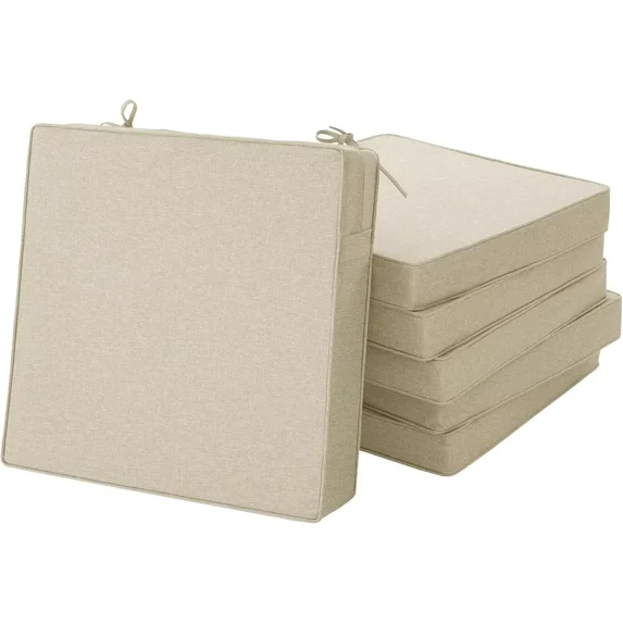 Ottowood Outdoor Chair Cushions Set of 6, Beige, 22" x 22" - Waterproof Fade Resistant Linen Patio Furniture Seat Pads with Non-Slip Bottom & Removable Cover
