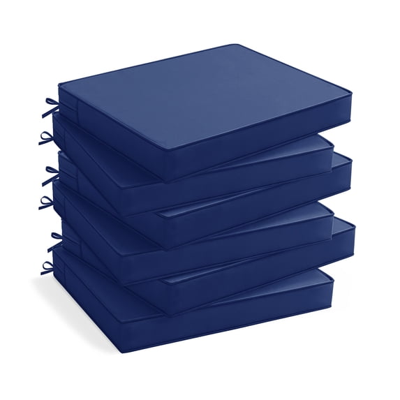 Ottowood Outdoor Chair Cushions Set of 6, 19x19x2 Waterproof Patio Cushions with Ties, Navy Blue