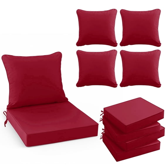 Ottowood Outdoor Deep Seat Cushions Set of 4, 19x19x3 Inch Water-Repellent Patio Cushions, Burgundy