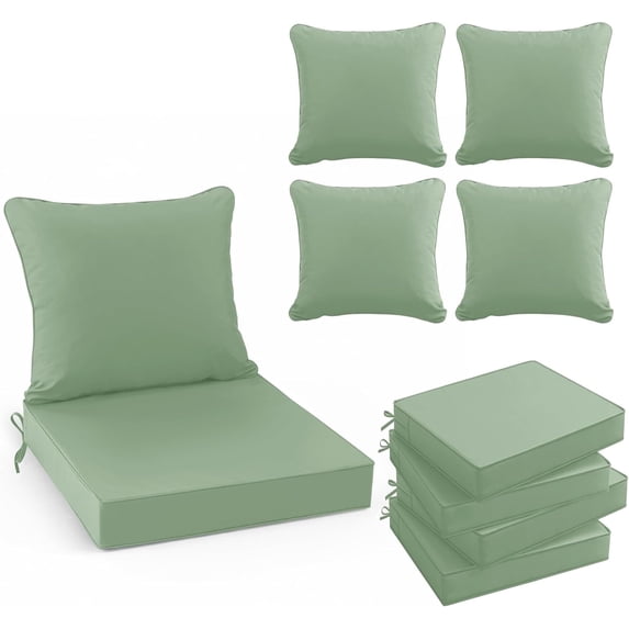 Ottowood Outdoor Deep Seat Cushions Set of 4, 24x24x4 Inch Water-Repellent Patio Cushions, Sage Green