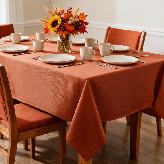 Ottowood Textured Fabric Thanksgiving Tablecloths 60x102 Inches Rectangular, Rust Fall Table Cloths for Dining, Kitchen, Wedding Parties