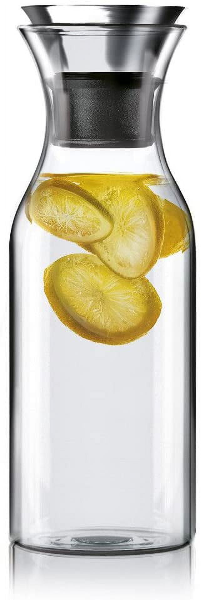 Ottoy 35 Oz Glass Carafe with Stainless Steel Silicone Flip-top Lid - Glass Water Pitcher Fridge Ice Tea Maker