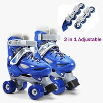 Otufan 2 in 1 Roller Skates Adjustable Kids Roller Skates Child's Inline Skates and Classial Quad for Beginner Boys and Girls Aged 3 to 10 Years, Blue， S