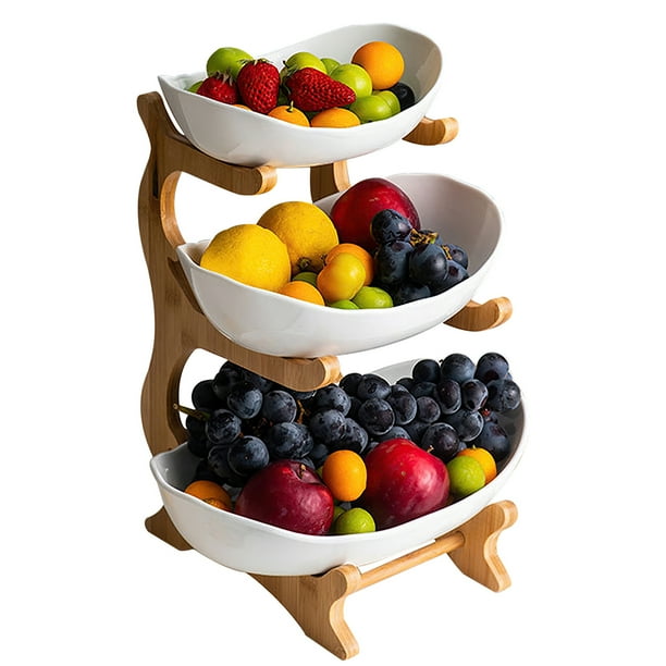 Otufan 3Tier Fruit Basket Stand Ceramic Vegetable Fruit Bowl