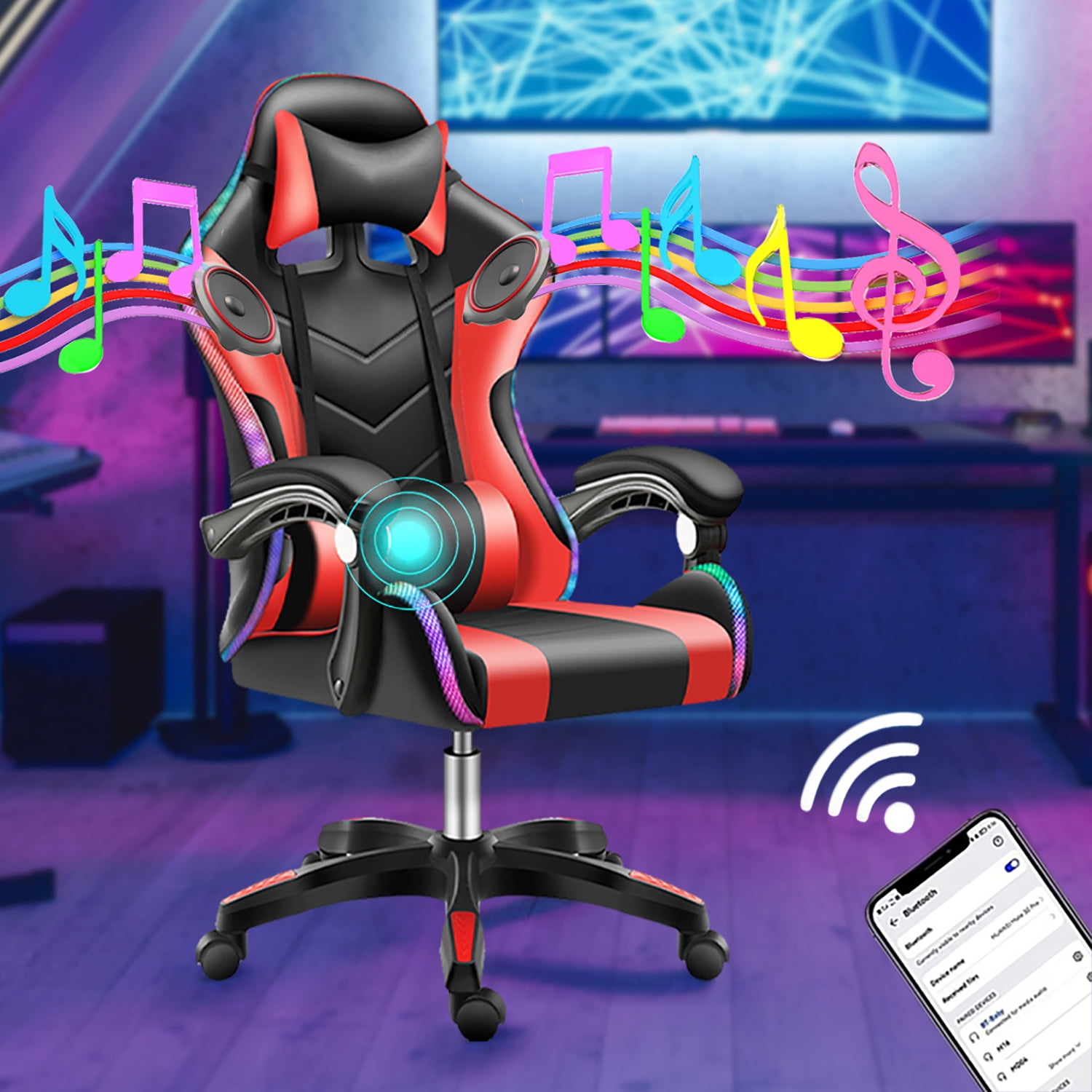 Otufan LED Gaming Chair Upgraded Massage Office Chair Ergonomic High