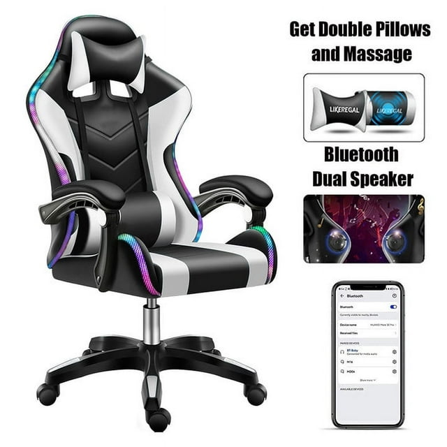 Otufan LED Gaming Chair Upgraded Massage Office Chair Ergonomic High