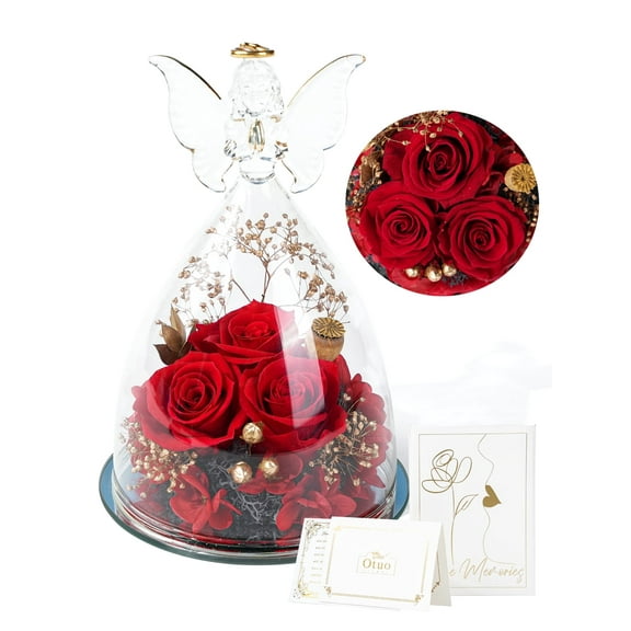 Otuo Preserved Flower Rose Gift in Glass of Angle, 【Large Size】Eternal Flower Rose Present for Mothers Day, Angel Rose Gifts for Her, Grandma, Wife, Girlfriend (Red)