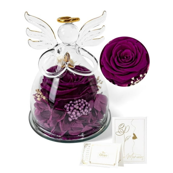 Otuo Preserved Flower Rose Gift in Glass of Angle, 【Small Size】 Eternal Flower Rose Present for Mothers Day, Angel Rose Gifts for Her, Grandma, Wife, Girlfriend (Purple)