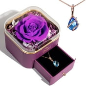 Otuo Preserved Real Rose Box with Necklace, Eternal Flowers Gifts for Girlfriend, Women, Mom, Wife, Gifts Idea on Christmas, Valentine's Day, Mother's Day, Birthday, Anniversary, Thanksgiving(Red)