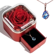 Otuo Preserved Roses Gift Jewerlry Box, Real Eternal Rose Flower with Necklace, Gifts for Girlfriend, Mom, Women, Wife, Birthday and Valentines Day Red