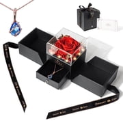 Otuo Preserved Roses Gift Jewerlry Box, Real Eternal Rose Flower with Necklace and Led Mood Light, Gifts for Girlfriend, Mom, Women, Wife, Mothers Day, Birthday, Valentines Day Red