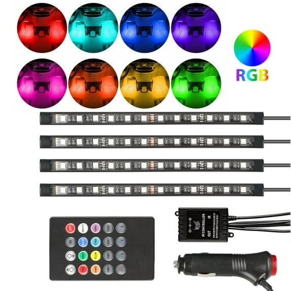 Oture Multicolor LED Interior Lights Kit fits Most Cars Under Dash 4 Pieces