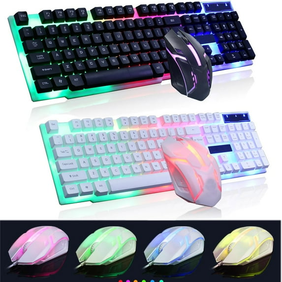 Oture Wired Ergonomic Gaming Keyboard and Mouse, Multiple Color Rainbow LED Backlit Mechanical Feeling USB Wired Gaming Keyboard and Mouse Combo WHITE