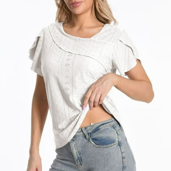 Otvok 2025 New Womens V-Neck Short-Sleeved Loose Shirt Solid Color Tops