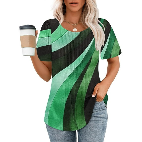 Otvok 2025 Ladies Blouses Casual Short Sleeved Loose Round Neck Printed Tops