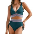 thumbnail image 1 of Otvok 2025 Ladies High Waisted Drawstring Pleated Adjustable Conservative Swimsuit Split Set, 1 of 6