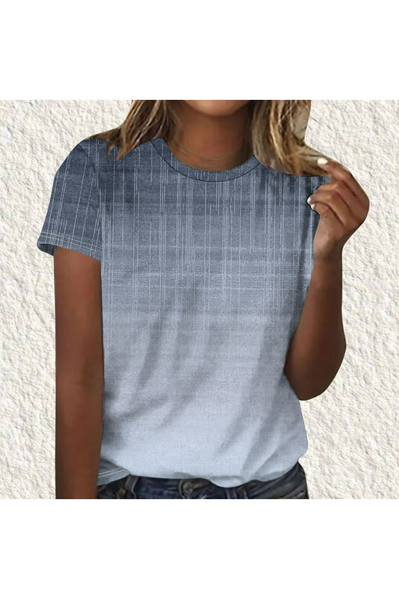 Otvok Summer Womens Fashion Printed Blouses Short Sleeve Round Neck Tops