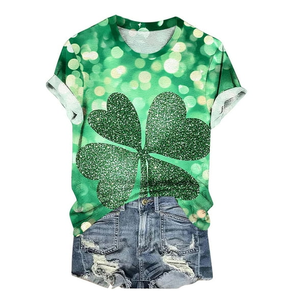 Otvok 2025 Womens Green Tops St. Patrick'S Casual Printed Short Sleeve Top Shirt