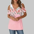 thumbnail image 1 of Otvok Womens Pink Blouses Short Sleeved V-Neck Off Shoulder Fashionable Tops, 1 of 6